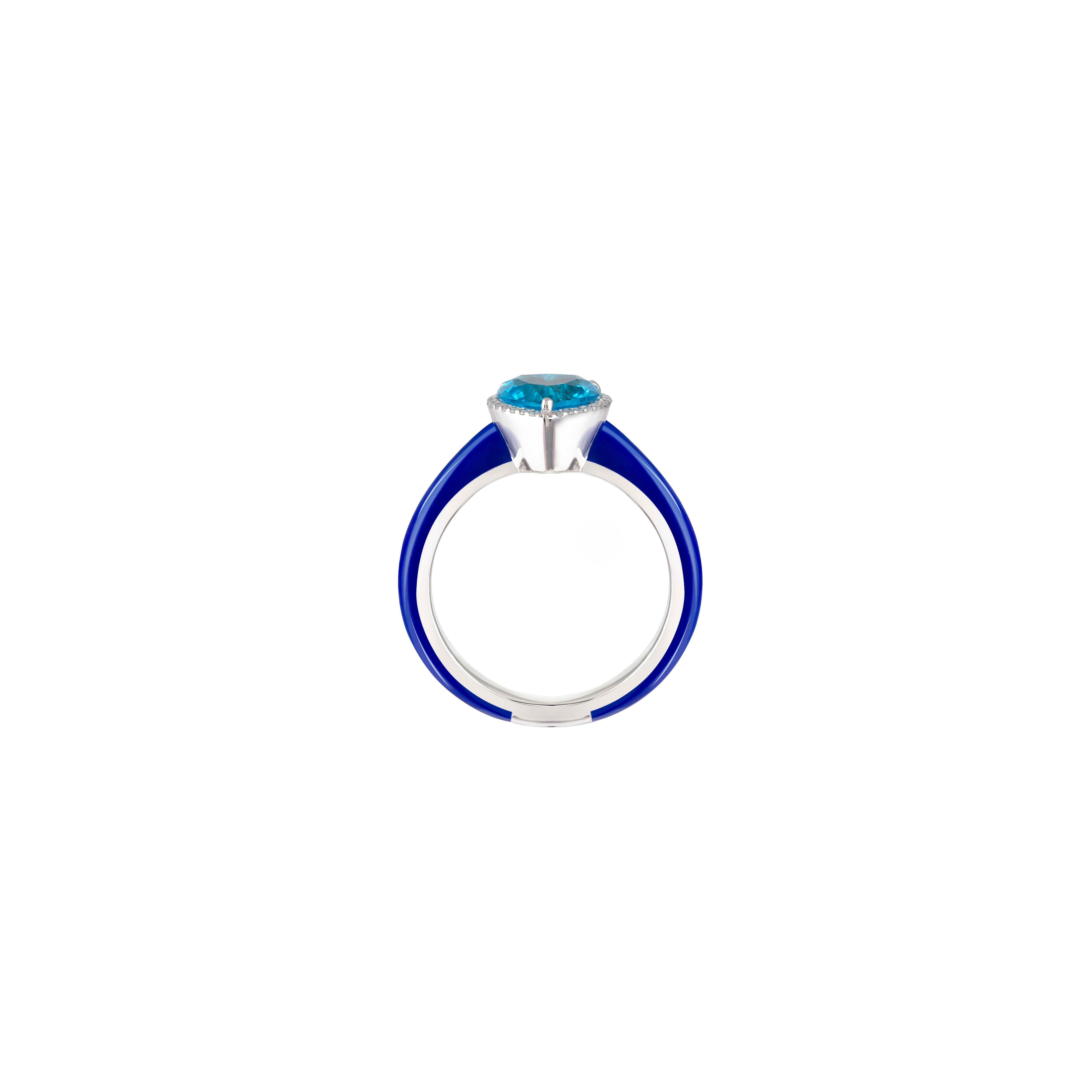 Eye Candy  Ring In 18K White Gold With VS-G Diamonds, Blue Topaz Stone